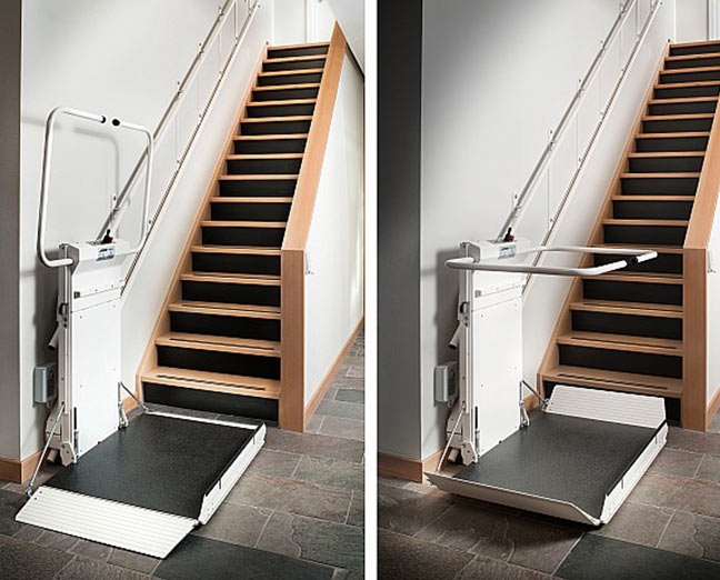Stannah smalle plateaulift met oprit voor rostoel