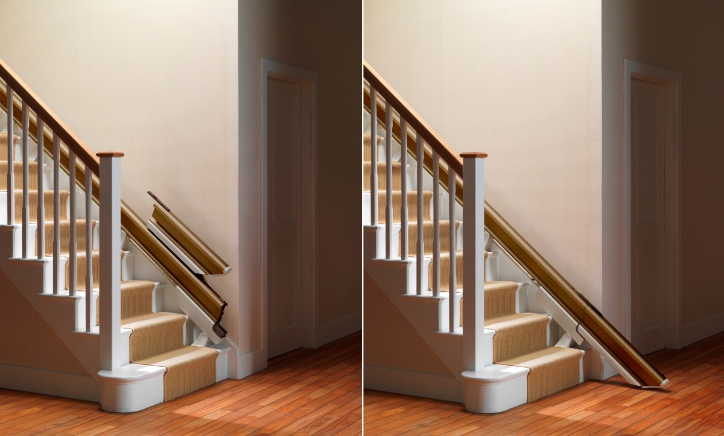 Stannah’s inschuifbare rail optie voor rechte trappen 